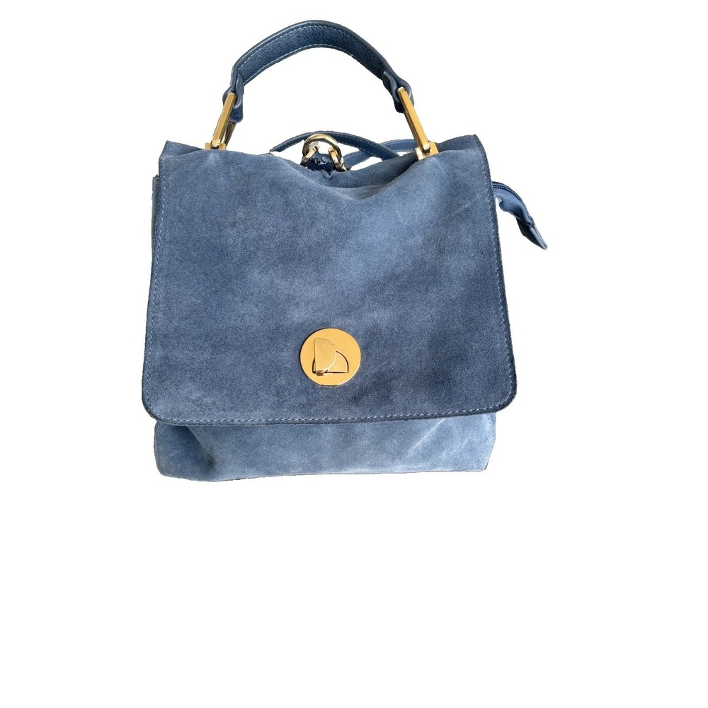 Moda Luxe Antoinette Blue Purse Backpack Suede Gold Tone Turn Lock FLAW